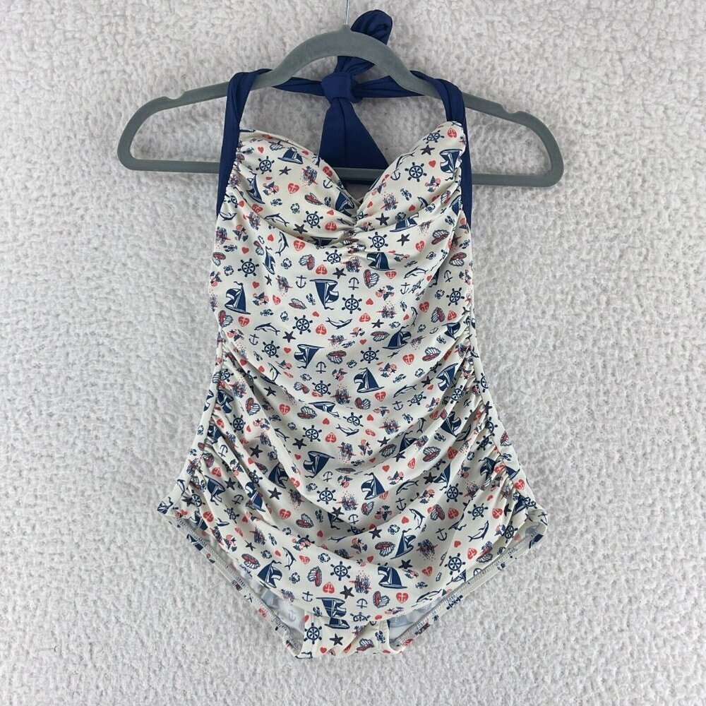 Girl Howdy Nautical Ruched Halter One Piece Swimsuit Womens Made in USA Size‎ 6